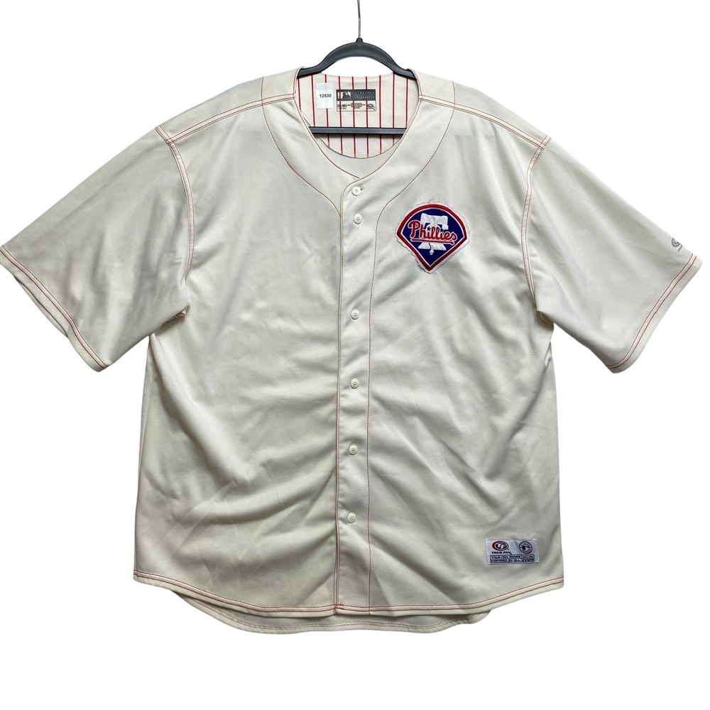 True Fan Baseball Jersey Mens 2XL Cream Philadelphia Phillies True Fan Series